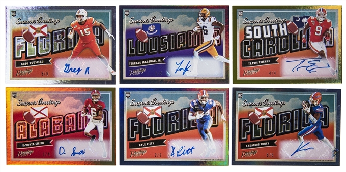 Lot of (6) 2021 Panini Prestige "Seasons Greetings" Signed Numbered Rookie Cards Featuring DeVonta Smith, Kyle Pitts, Kadarius Toney & More!